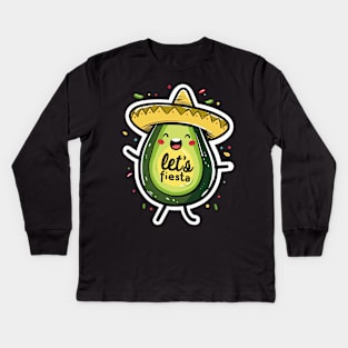 Happy cinco de mayo let's fiesta cute avocado sumbrero Kids Long Sleeve T-Shirt